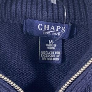 Chaps Cotton Knit Vest Full‎ Zip Button Accent Sleeveless Top Navy Blue M